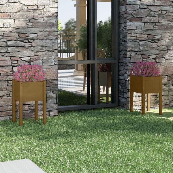 vidaXL Sodo loveliai, 2vnt., medaus rudi, 40x40x70cm, pu&scaron;ies masyvas