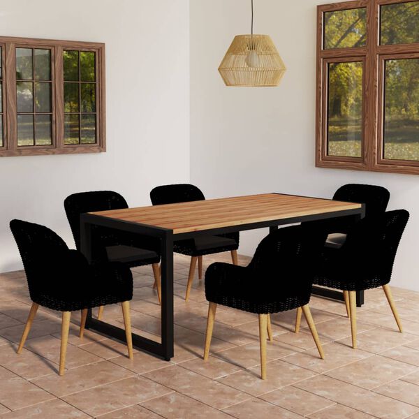 vidaXL Sodo valgomojo baldų komplektas, 7 dalių, juodos spalvos