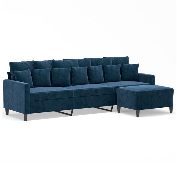 vidaXL Trivietė sofa su pakoja, mėlynos spalvos, 210cm, aksomas