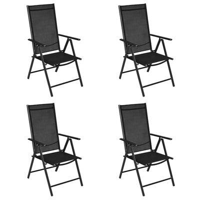 vidaXL Sulankst. sodo kėdės, 4 vnt, aliuminis ir tekstilenas, juodos