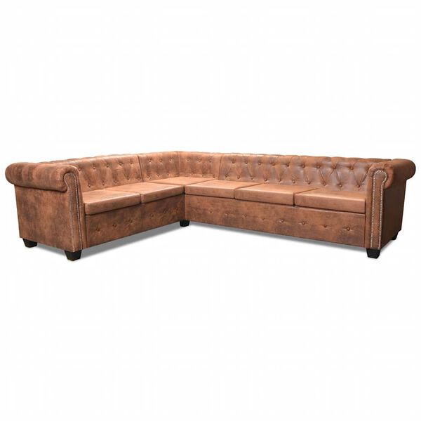 vidaXL Chesterfield kampinė &scaron;e&scaron;iavietė sofa, dirbtinė oda, ruda