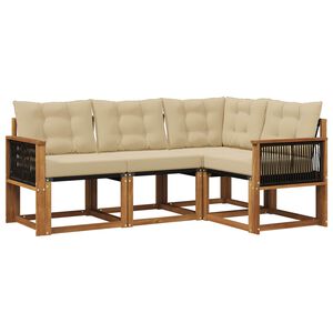 vidaXL Lauko sofos komplektas su pagalve 4 pcs Natūralus ir bežinis
