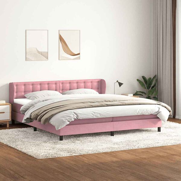 vidaXL Box Spring Lova su čiužiniais Rožinis 180x210 cm Velvet