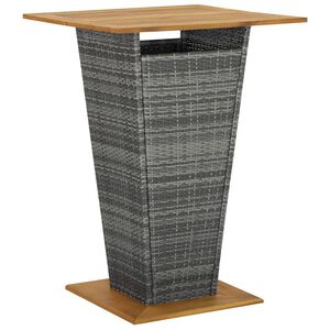 vidaXL Baro staliukas, pilkas, 80x80x110cm, poliratanas ir akacija