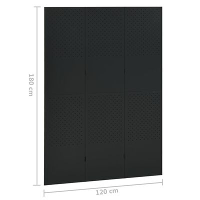 vidaXL Kambario pertvara, 3 dalių, juodos spalvos, 120x180cm, plienas