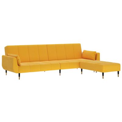 vidaXL Dvivietė sofa-lova su pakoja ir pagalvėmis, geltona, aksomas