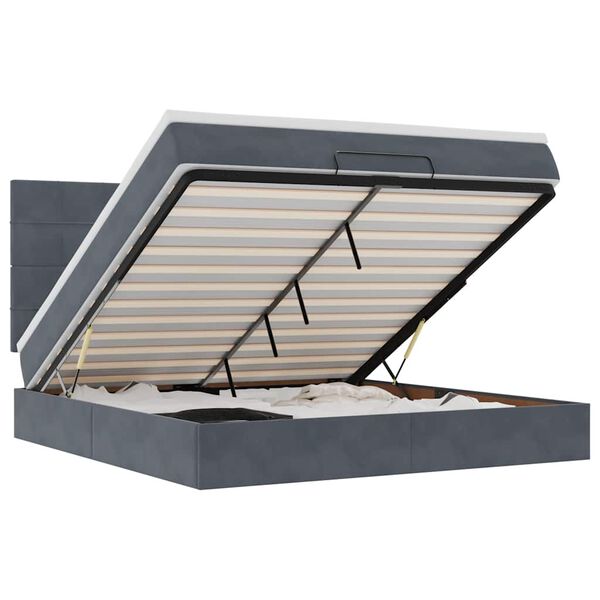 vidaXL Osmanų lovos rėmas su čiužiniais, pilkas, 160x200cm, aksomas