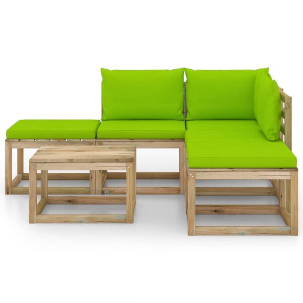 vidaXL Sodo komplektas su &scaron;viesiai žaliomis pagalvėlėmis, 6 dalių