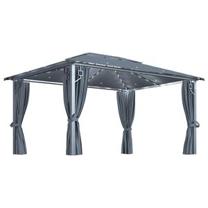 vidaXL Pavėsinė su užuolaidomis ir lemputėmis LED, antracito, 4x3 m