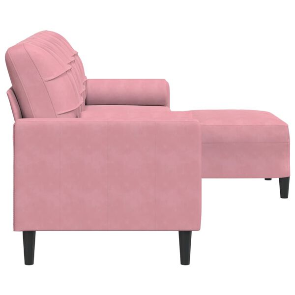 vidaXL Trivietė sofa su pakoja, rožinės spalvos, 210cm, aksomas