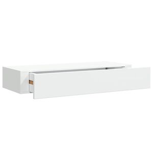 vidaXL Sieninė lentyna su stalčiumi, baltos spalvos, 60x23,5x10cm, MDF