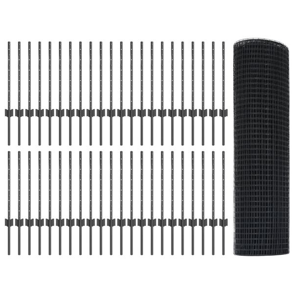 vidaXL Tvora su stulpais Pilka 0,5 x 100 m Plienas ir PVC