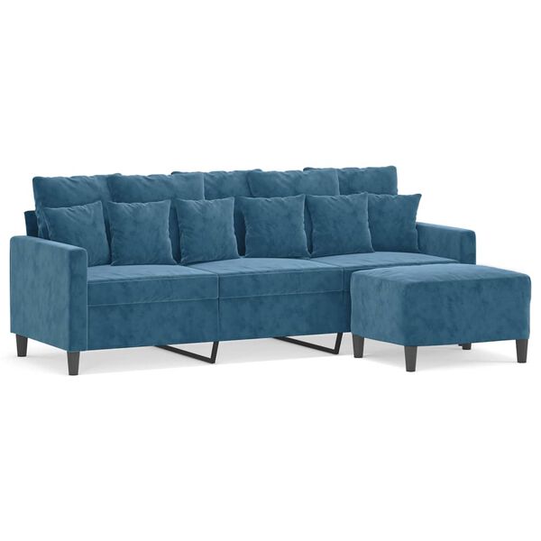 vidaXL Trivietė sofa su pakoja, mėlynos spalvos, 180cm, aksomas