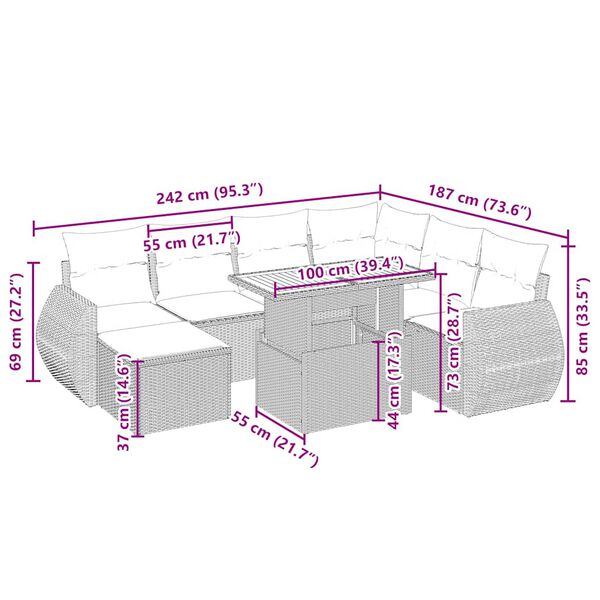 vidaXL Sofos komplektas su pagalvėlėmis, 8 dalių, smėlio, poliratanas