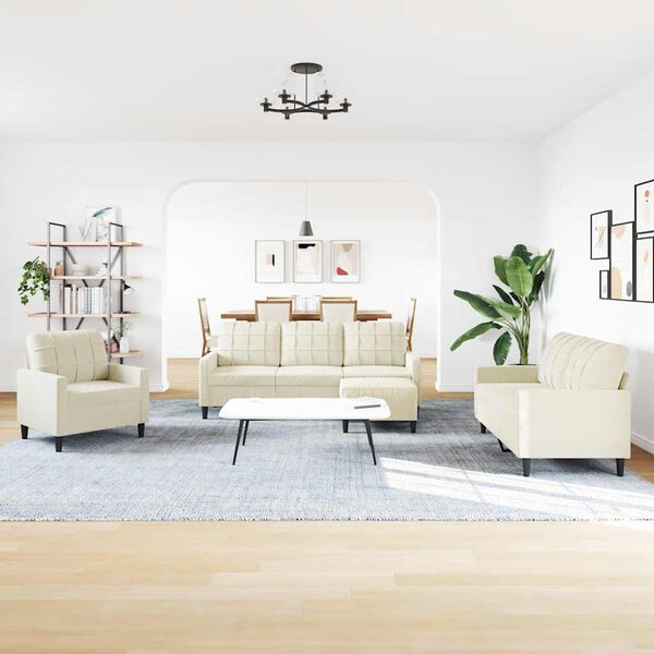 vidaXL Sofos komplektas su pagalvėlėmis, 4 dalių, kreminis, aksomas