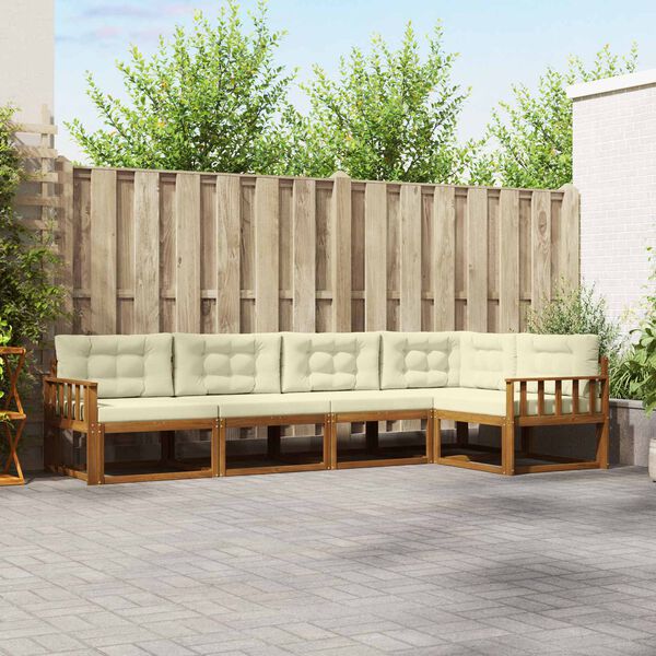 vidaXL Lauko sofos komplektas su pagalve 5 pcs Natūralus ir grietinėlė