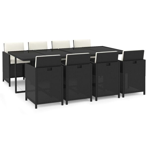 vidaXL Sodo komplektas su pagalvėlėmis, 9 dalių, juodas, poliratanas