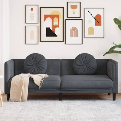 vidaXL Trivietė sofa su pagalvėlėmis, tamsiai pilkos spalvos, aksomas