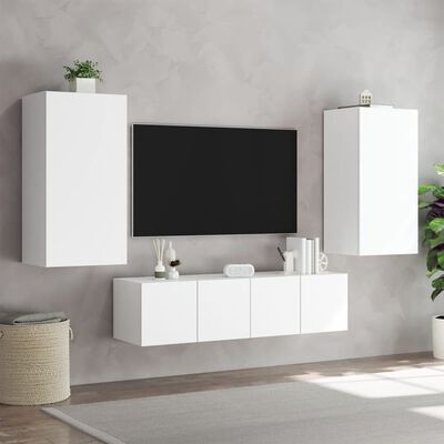 vidaXL Sieninė TV sekcija su LED, 4 dalių, balta, apdirbta mediena