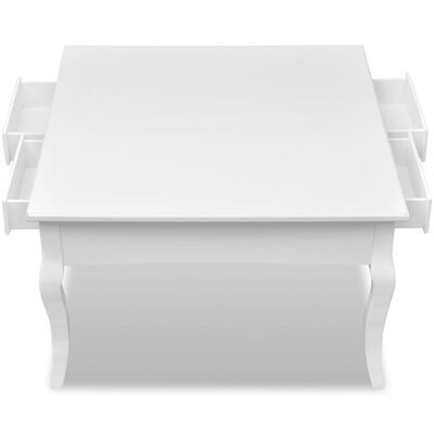 vidaXL Kavos staliukas su 4 stalčiukais, baltas