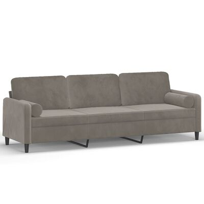 vidaXL Trivietė sofa su pagalvėmis, šviesiai pilka, 210cm, aksomas