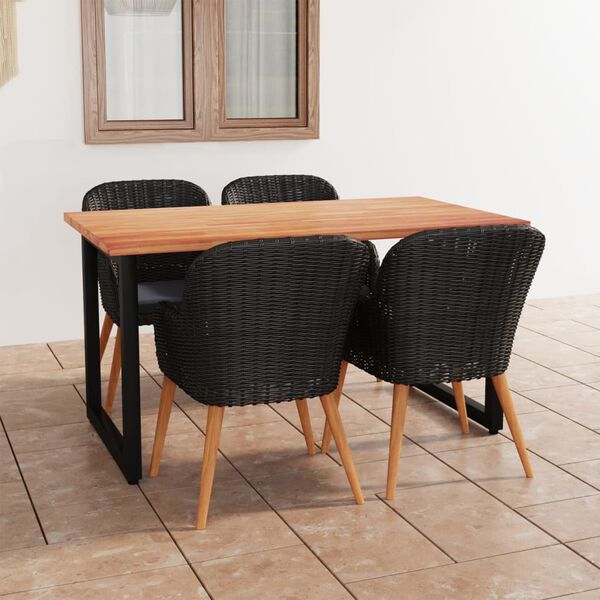 vidaXL Sodo komplektas su pagalvėlėmis, 5 dalių, juodas, poliratanas