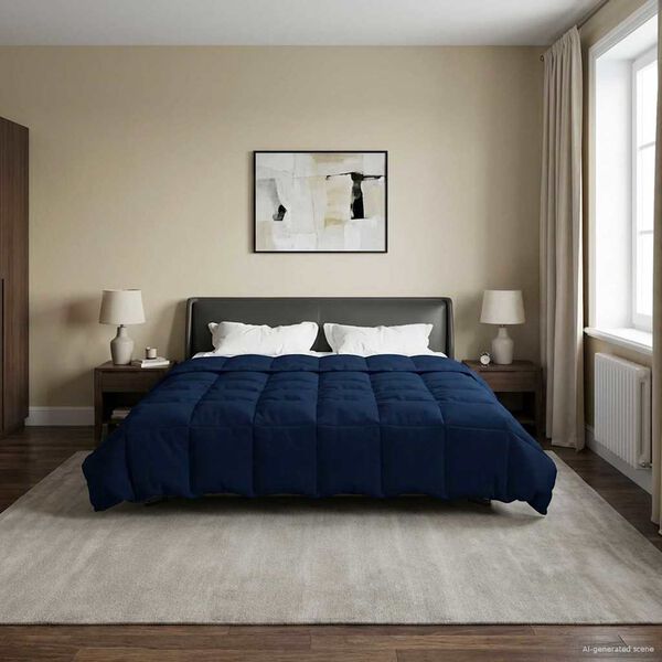 vidaXL Žiemos antklodė Tamsiai mėlyna 220 x 240 cm Mikropluo&scaron;tas