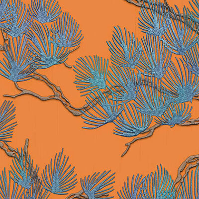 DUTCH WALLCOVERINGS Tapetai, mėlynos ir oranžinės spalvos, su pušimis