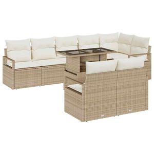 vidaXL Sodo Sofų Rinkinys su saugykla 9 pcs Smėlio Poli ratanas