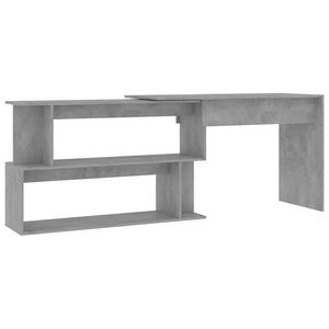 vidaXL Kampinis ra&scaron;omasis stalas, betono, 200x50x76cm, mediena