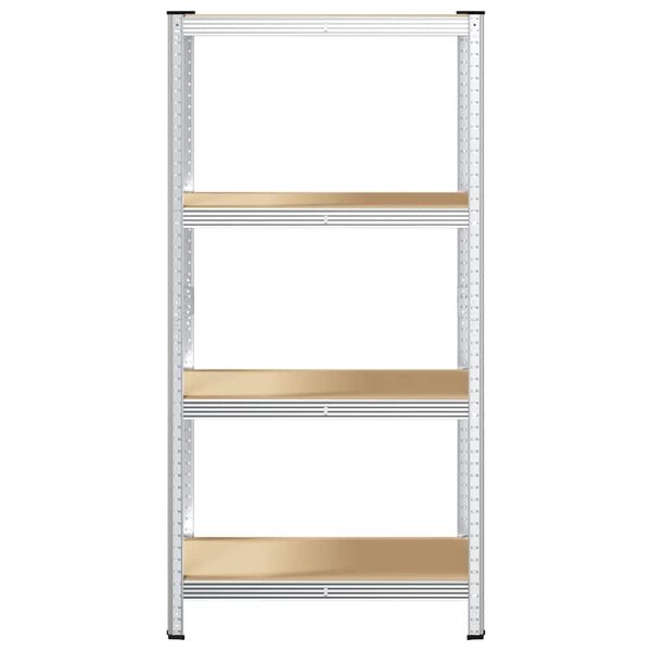 vidaXL Sandėliavimo lentyna, 4 auk&scaron;tų, sidabrinė, plienas ir mediena