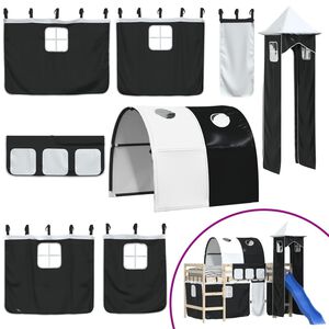 vidaXL Užuolaidos lovai su tuneliu/bok&scaron;tu, baltos/juodos, poliesteris