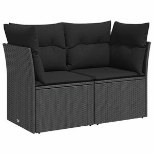 vidaXL Sodo sofa su pagalvėlėmis, dvivietė, juoda, polirotangas
