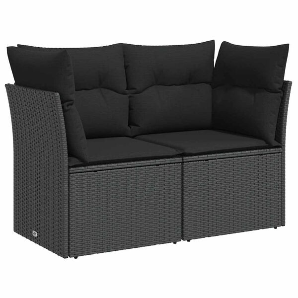 vidaXL Sodo sofa su pagalvėlėmis, dvivietė, juoda, polirotangas
