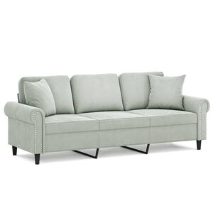 vidaXL Trivietė sofa su pagalvėlėmis, &scaron;viesiai pilka, 180cm, aksomas