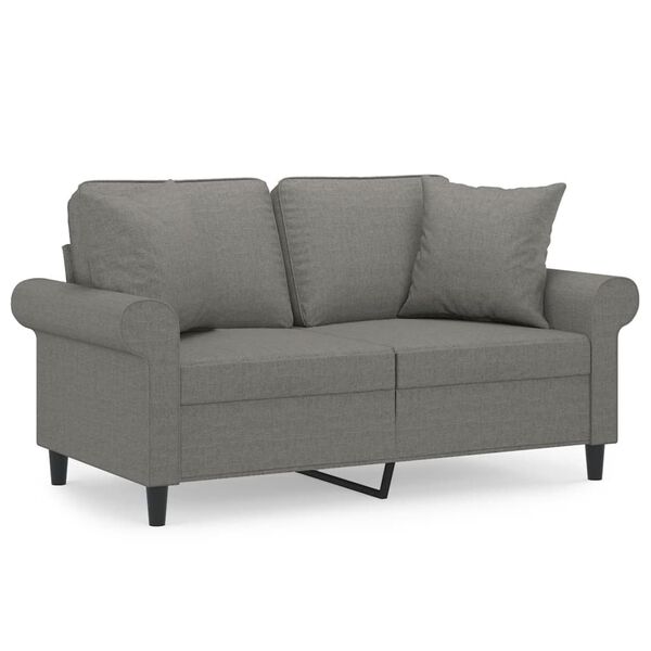 vidaXL Dvivietė sofa su pagalvėmis, tamsiai pilka, 120cm, audinys