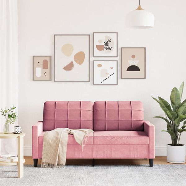 vidaXL Dvivietė sofa, rožinės spalvos, 140cm, aksomas