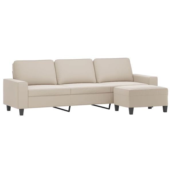 vidaXL Trivietė sofa su pakoja, kreminė, 210cm, mikropluo&scaron;to audinys