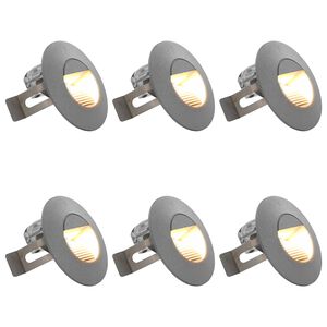 vidaXL Sieniniai lauko LED &scaron;viestuvai, 6vnt., sidabriniai, 2W, apvalūs