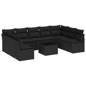 vidaXL Sodo Sofų Rinkinys su pagalve 10 pcs Juoda poliratanas