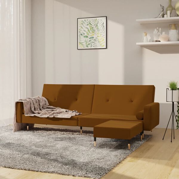 vidaXL Dvivietė sofa-lova su pakoja, rudos spalvos, aksomas