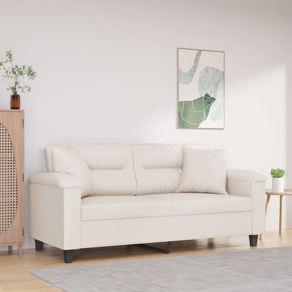 vidaXL Dvivietė sofa su pagalvėmis, smėlio, 140cm, audinys