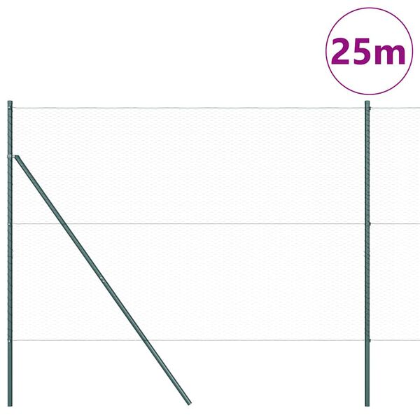 vidaXL Tvora su stulpais Žalia 1.5 x 25 m PVC dengtas plienas