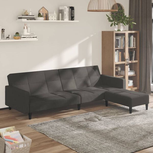 vidaXL Dvivietė sofa-lova su taburete, tamsiai pilka, audinys
