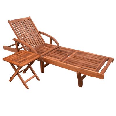 vidaXL Saulės gultas su šoniniu stalu, akacijos mediena ir tekstilenas