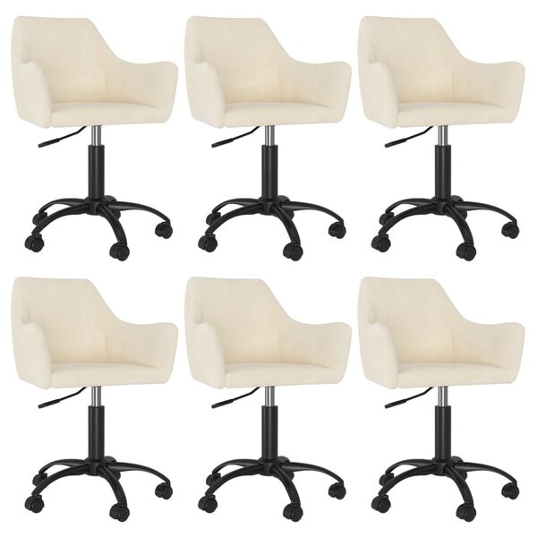 vidaXL Pasukamos valgomojo kėdės, 6vnt., kreminės spalvos, aksomas