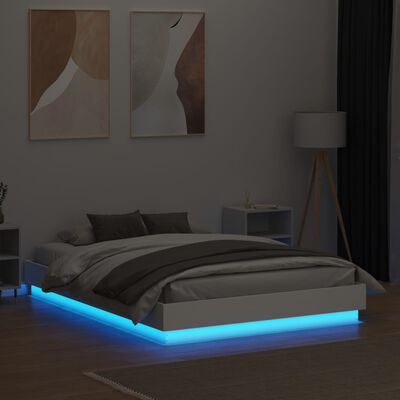 vidaXL Lovos rėmas su LED lemputėmis, baltos spalvos, 135x190cm
