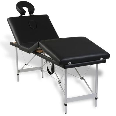 vidaXL Sulankstomas masažo stalas, juodas, 4 zonų, su aliuminio rėmu