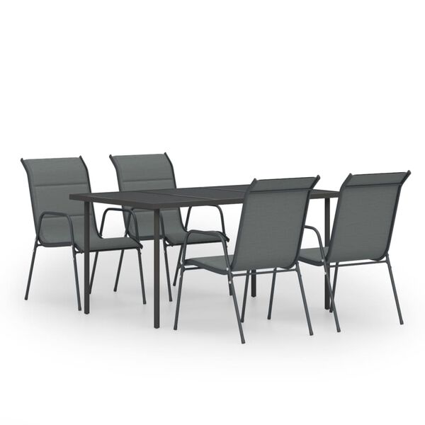 vidaXL Lauko valgomojo baldų komplektas, 5 dalių, juodas, plienas