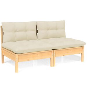 vidaXL Dvivietė sodo sofa su kreminėmis pagalvėlėmis, pu&scaron;ies masyvas